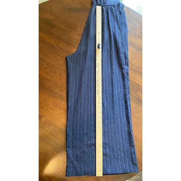 MittoShop Womens Off-Shoulder Jumpsuit L Navy Blue wide Leg Polyester Rayon - Picture 12 of 16